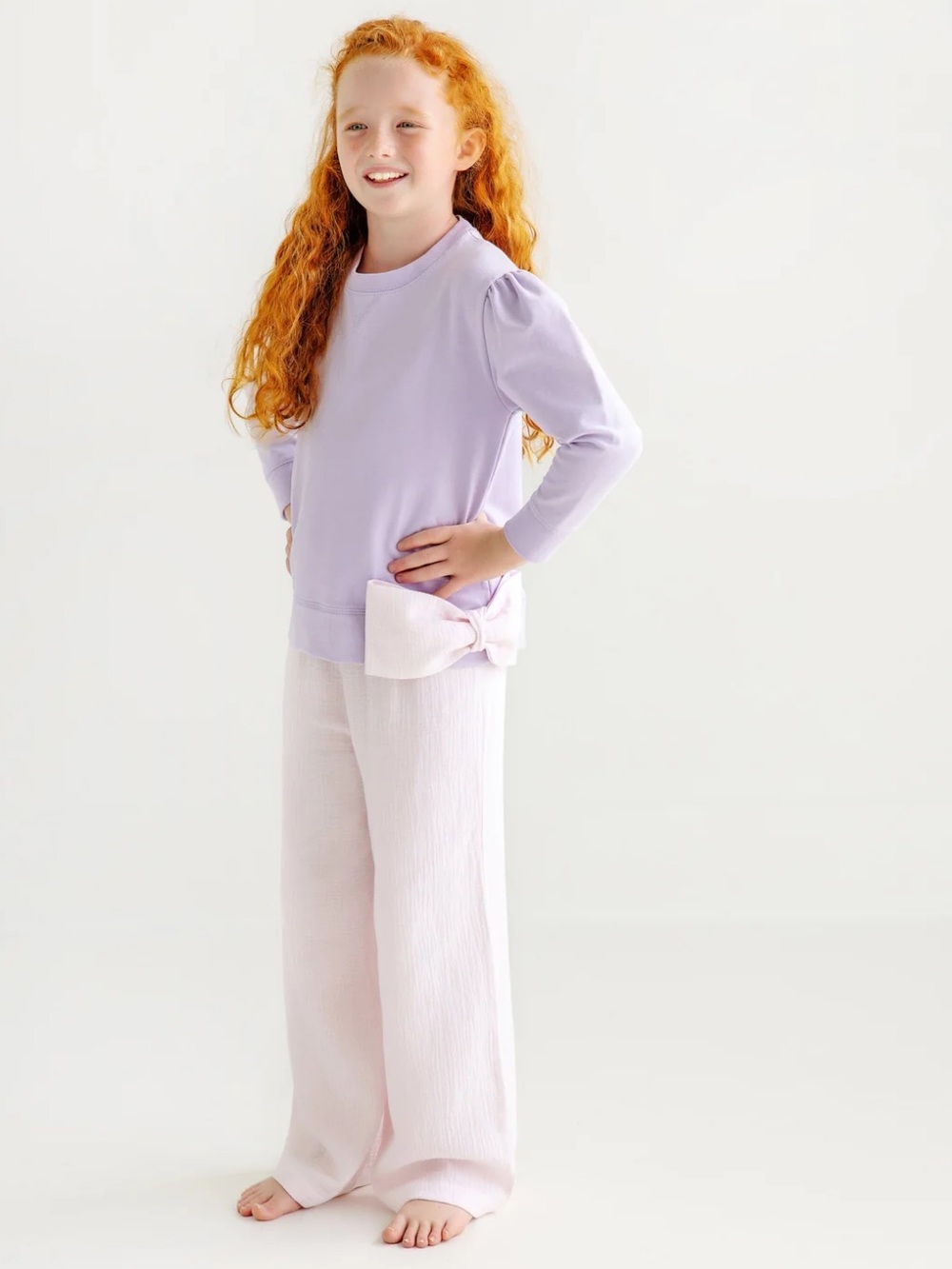The Beaufort Bonnet Company Lavender Top and Pink Bottom Set with Bow Accent